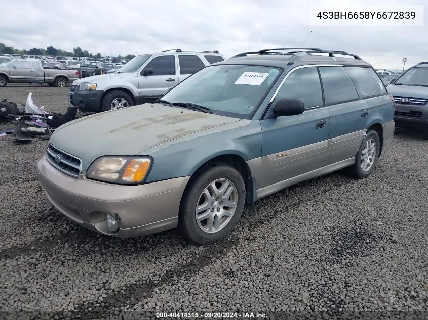 2000 Subaru Outback VIN: 4S3BH6658Y6672839 Lot: 40414315