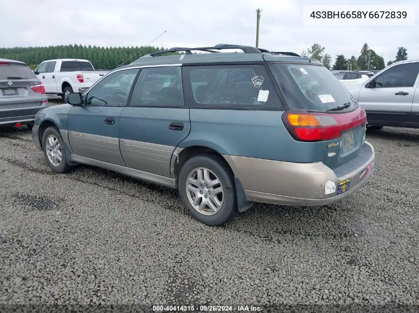 2000 Subaru Outback VIN: 4S3BH6658Y6672839 Lot: 40414315