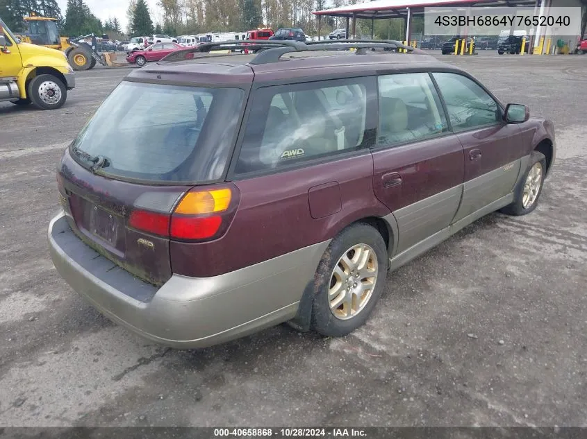 2000 Subaru Outback Limited VIN: 4S3BH6864Y7652040 Lot: 40658868