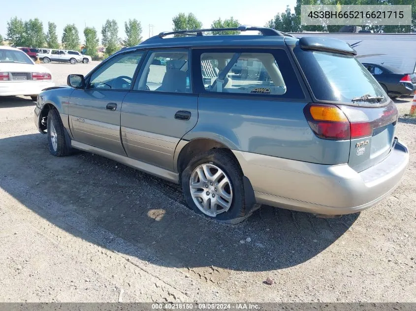 2001 Subaru Outback VIN: 4S3BH665216621715 Lot: 40218150