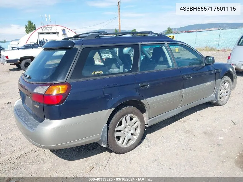 2001 Subaru Outback VIN: 4S3BH665717601115 Lot: 40339325