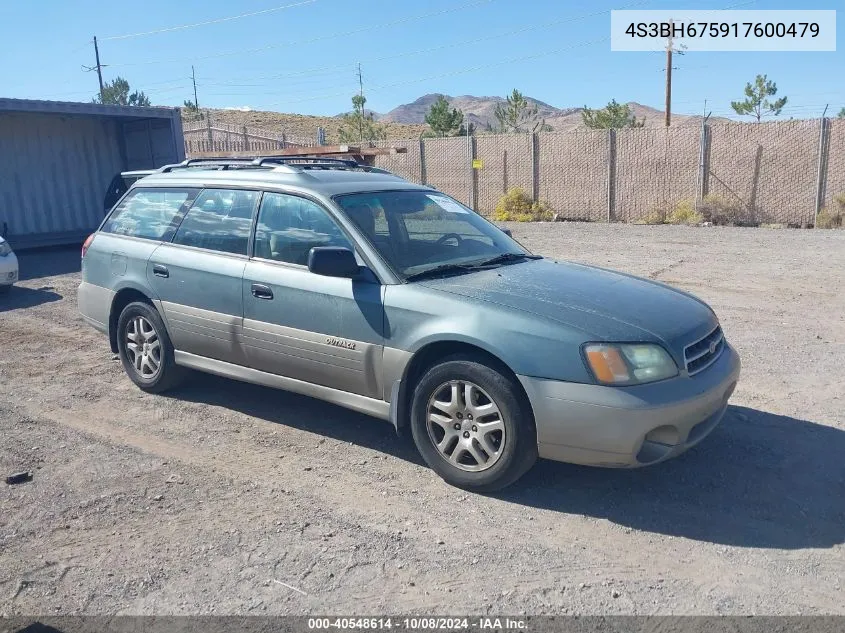 2001 Subaru Outback VIN: 4S3BH675917600479 Lot: 40548614