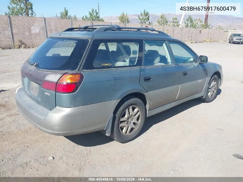 2001 Subaru Outback VIN: 4S3BH675917600479 Lot: 40548614