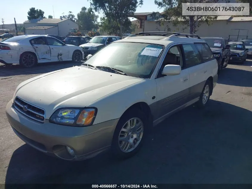 2001 Subaru Outback H6-3.0 VIN: 4S3BH806017643087 Lot: 40566657