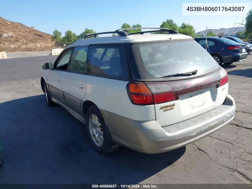 2001 Subaru Outback H6-3.0 VIN: 4S3BH806017643087 Lot: 40566657