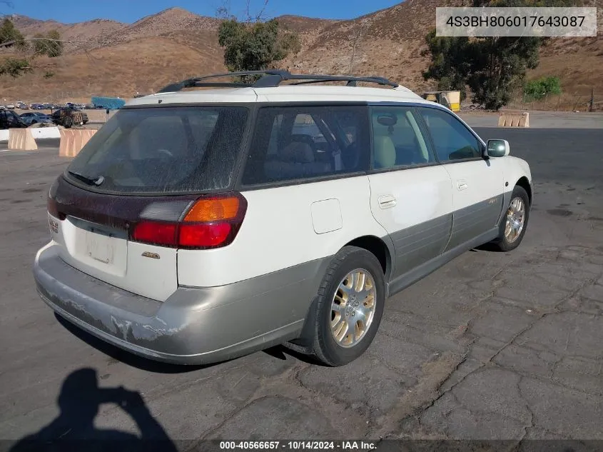 2001 Subaru Outback H6-3.0 VIN: 4S3BH806017643087 Lot: 40566657