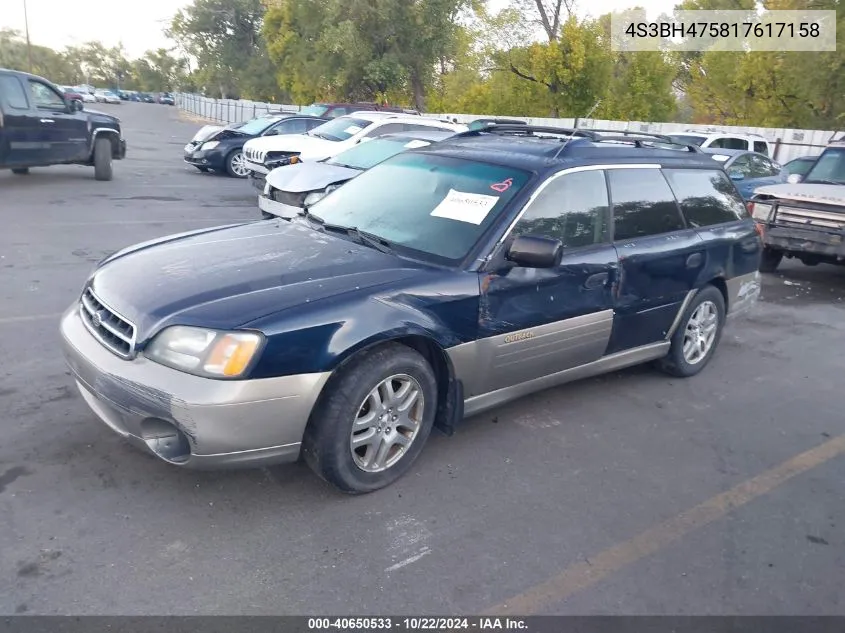 2001 Subaru Outback VIN: 4S3BH475817617158 Lot: 40650533