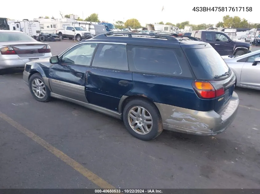 2001 Subaru Outback VIN: 4S3BH475817617158 Lot: 40650533