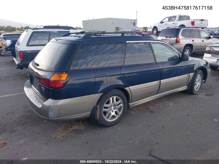 2001 Subaru Outback VIN: 4S3BH475817617158 Lot: 40650533