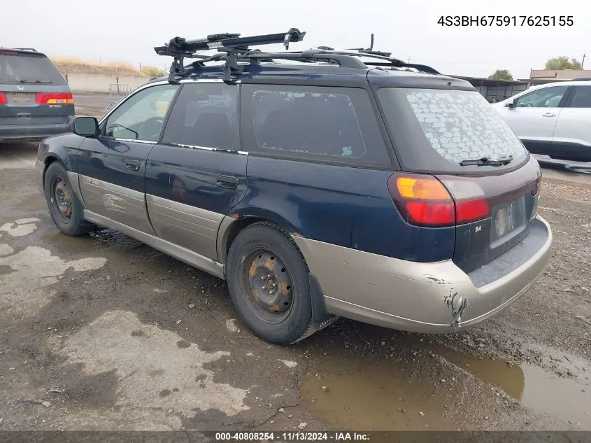 2001 Subaru Outback VIN: 4S3BH675917625155 Lot: 40808254