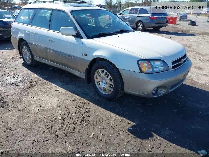 2001 Subaru Outback H6-3.0 VIN: 4S3BH806317645190 Lot: 40843121