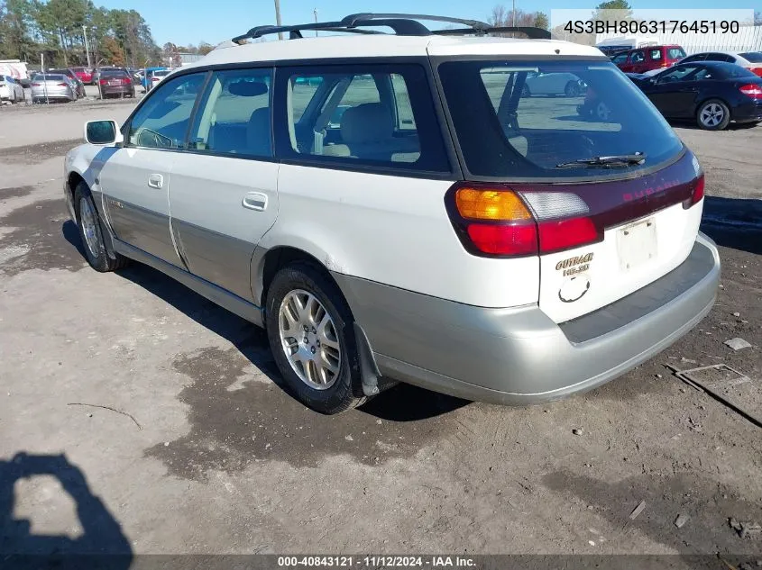 2001 Subaru Outback H6-3.0 VIN: 4S3BH806317645190 Lot: 40843121