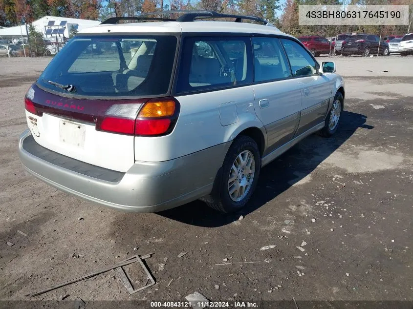 2001 Subaru Outback H6-3.0 VIN: 4S3BH806317645190 Lot: 40843121