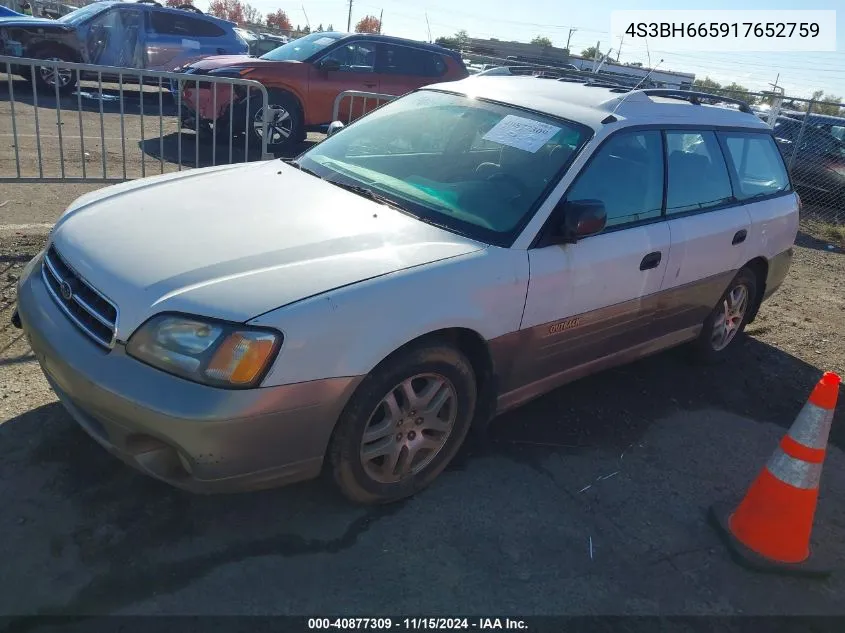 2001 Subaru Outback VIN: 4S3BH665917652759 Lot: 40877309