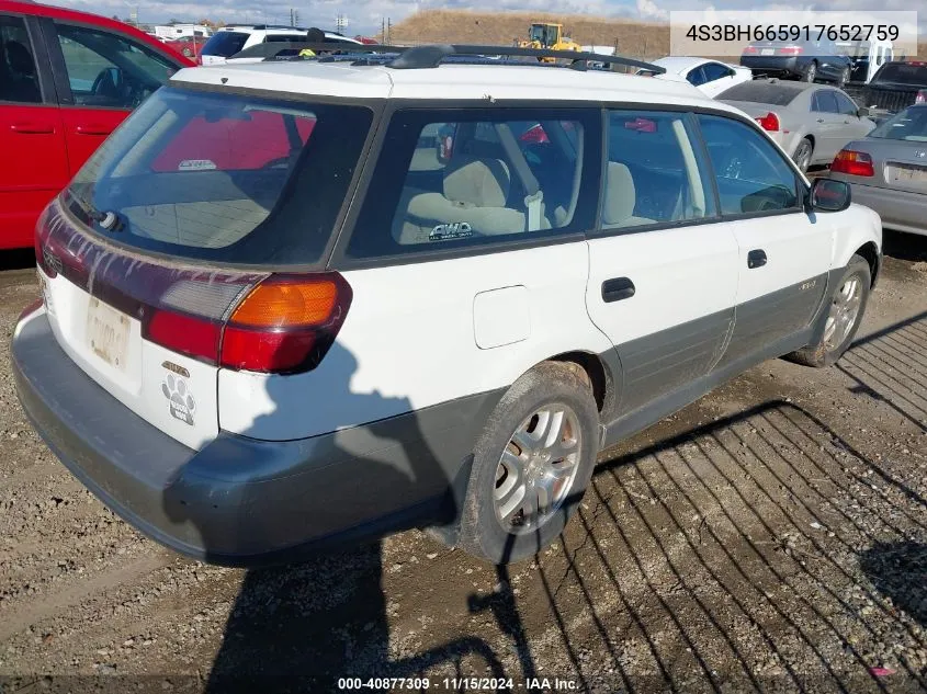 2001 Subaru Outback VIN: 4S3BH665917652759 Lot: 40877309