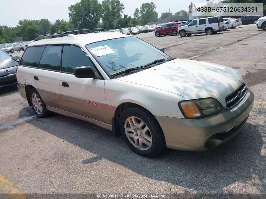 2002 Subaru Outback VIN: 4S3BH675126634391 Lot: 39951117