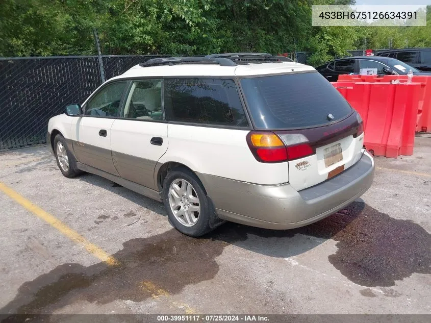 2002 Subaru Outback VIN: 4S3BH675126634391 Lot: 39951117