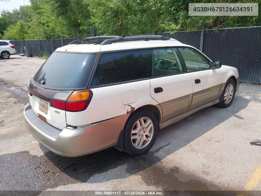 2002 Subaru Outback VIN: 4S3BH675126634391 Lot: 39951117