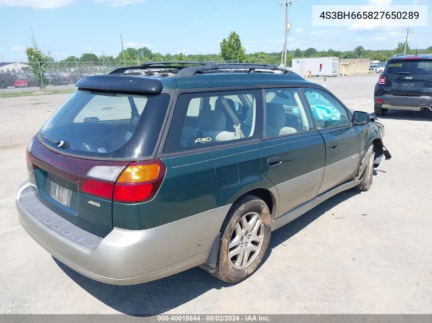 2002 Subaru Outback VIN: 4S3BH665827650289 Lot: 40018844