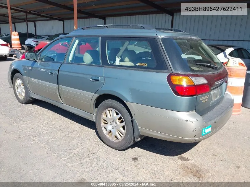 2002 Subaru Outback H6-3.0 Vdc VIN: 4S3BH896427622411 Lot: 40435985