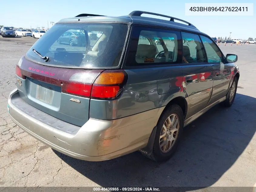 2002 Subaru Outback H6-3.0 Vdc VIN: 4S3BH896427622411 Lot: 40435985