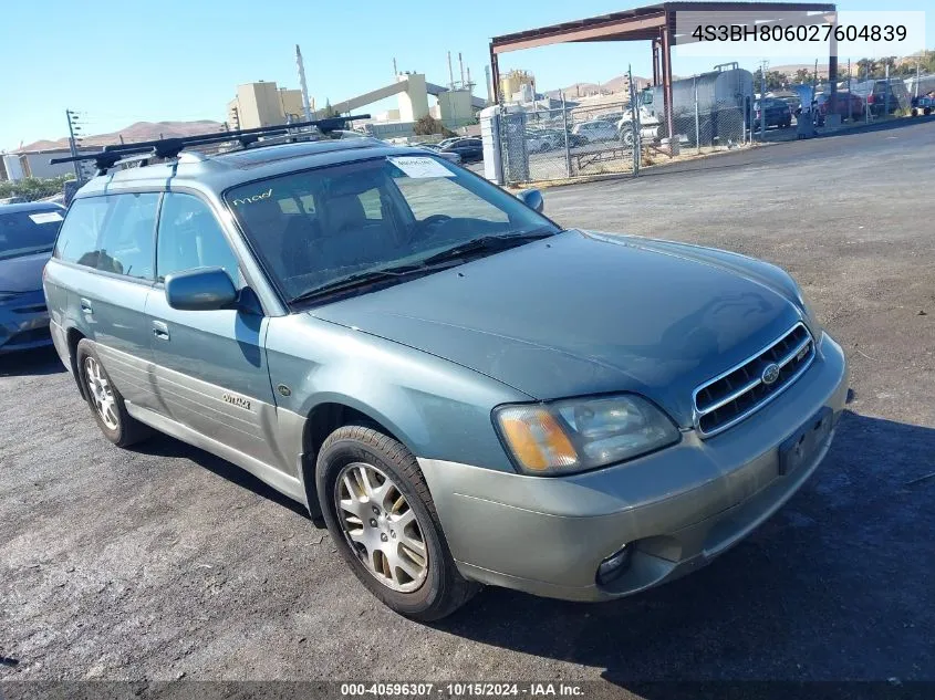 2002 Subaru Outback H6-3.0 L.l. Bean Edition VIN: 4S3BH806027604839 Lot: 40596307