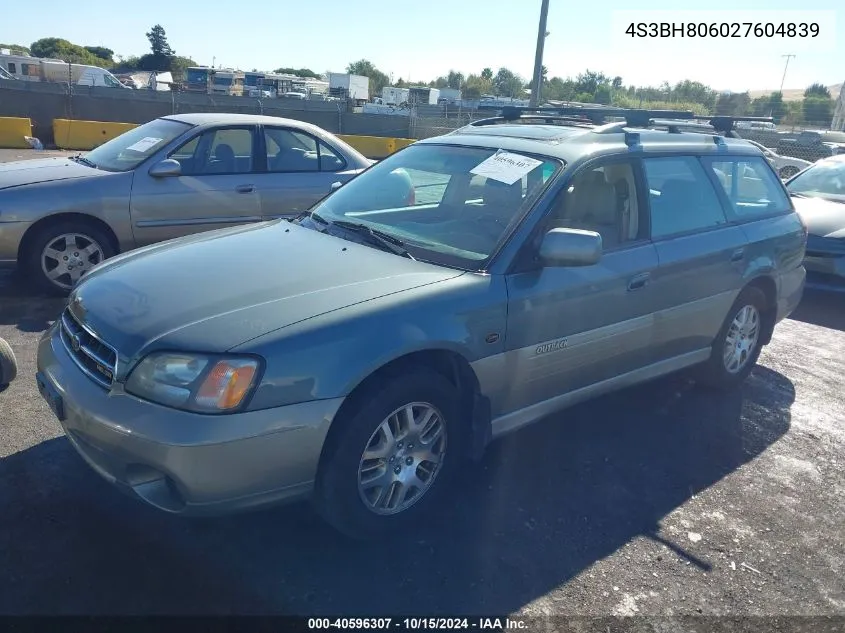 2002 Subaru Outback H6-3.0 L.l. Bean Edition VIN: 4S3BH806027604839 Lot: 40596307