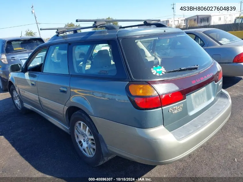 2002 Subaru Outback H6-3.0 L.l. Bean Edition VIN: 4S3BH806027604839 Lot: 40596307