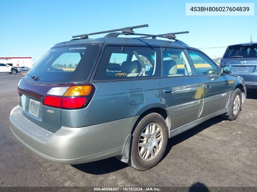 2002 Subaru Outback H6-3.0 L.l. Bean Edition VIN: 4S3BH806027604839 Lot: 40596307