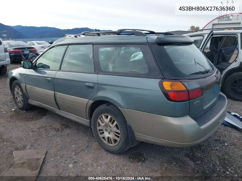 2002 Subaru Outback H6-3.0 L.l. Bean Edition VIN: 4S3BH806X27636360 Lot: 40625476