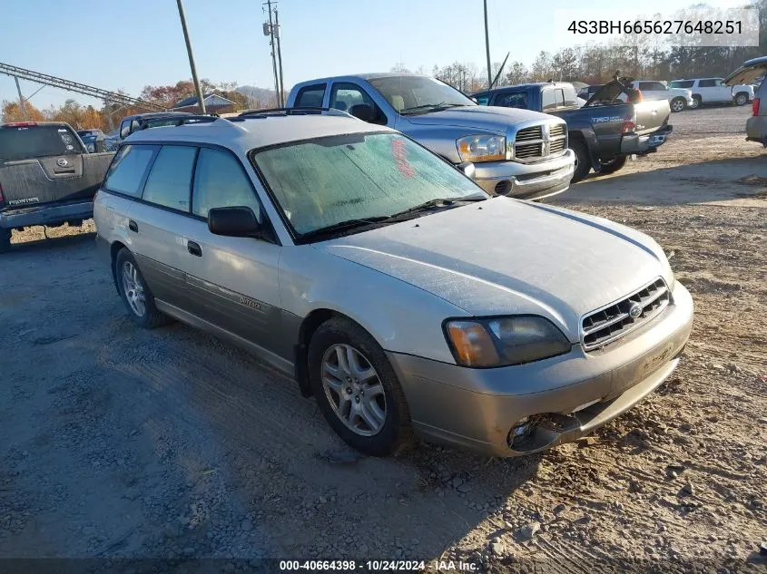 2002 Subaru Outback VIN: 4S3BH665627648251 Lot: 40664398