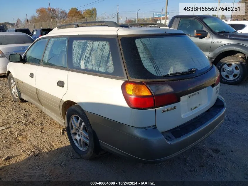 2002 Subaru Outback VIN: 4S3BH665627648251 Lot: 40664398