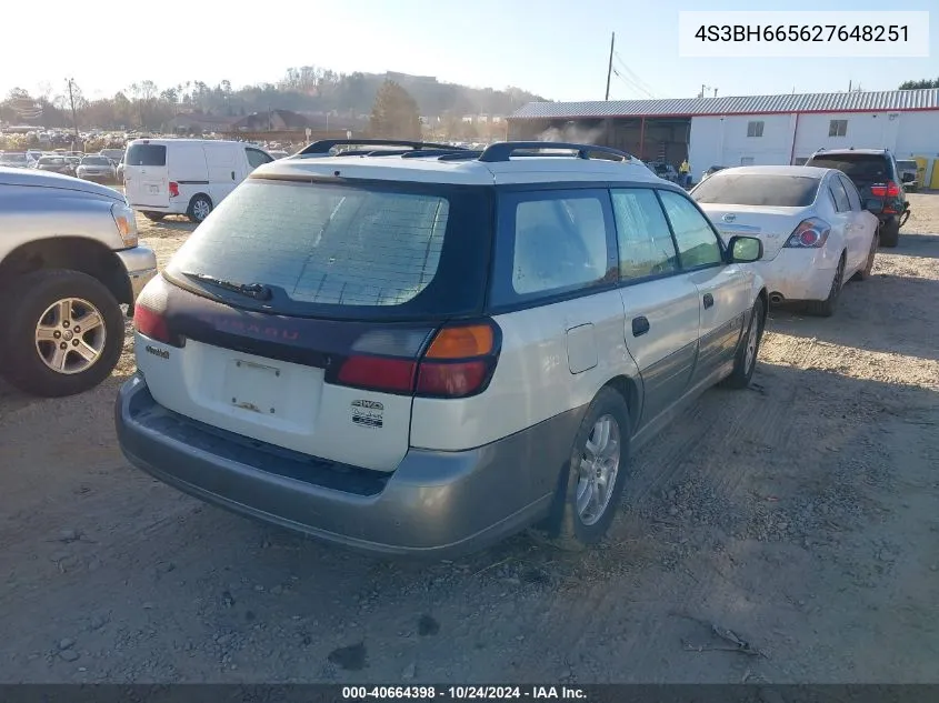 2002 Subaru Outback VIN: 4S3BH665627648251 Lot: 40664398