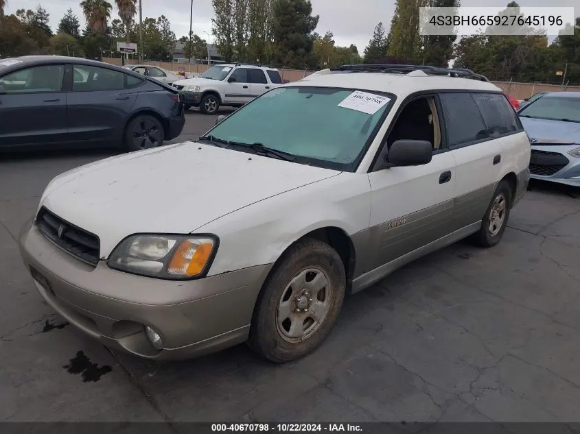 2002 Subaru Outback VIN: 4S3BH665927645196 Lot: 40670798