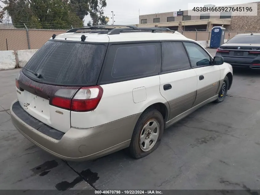 2002 Subaru Outback VIN: 4S3BH665927645196 Lot: 40670798