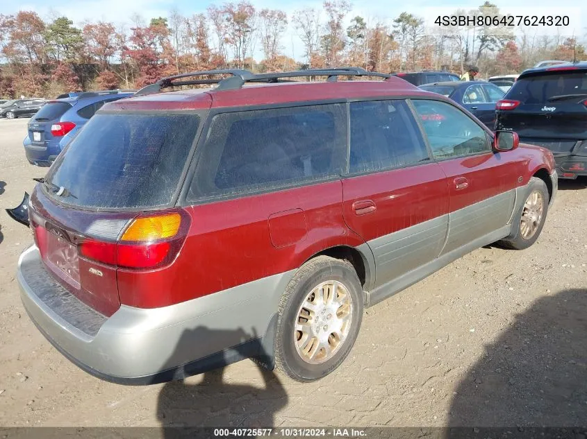 2002 Subaru Outback H6-3.0 L.l. Bean Edition VIN: 4S3BH806427624320 Lot: 40725577