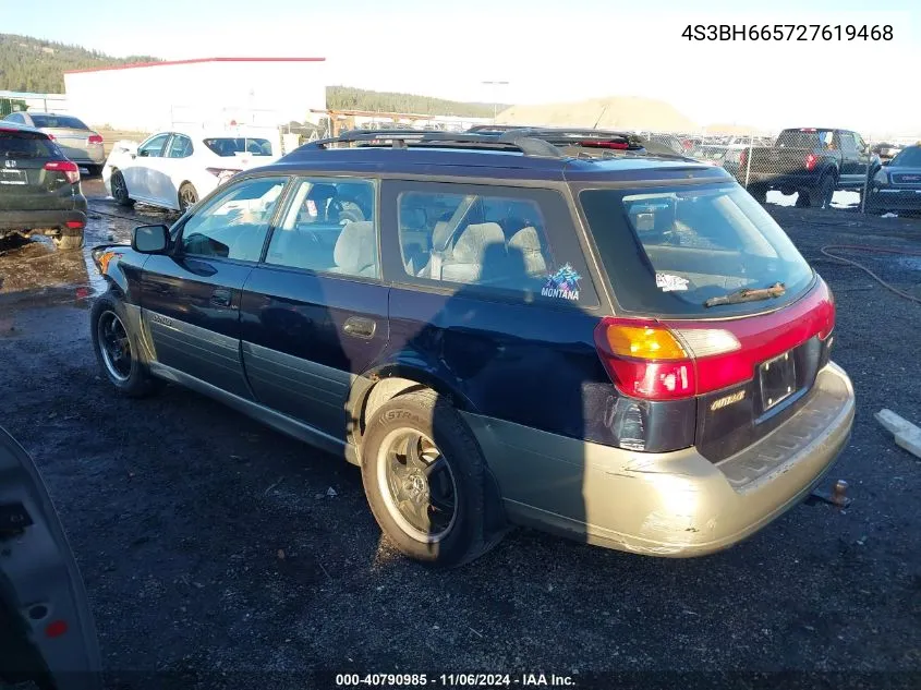 2002 Subaru Outback VIN: 4S3BH665727619468 Lot: 40790985