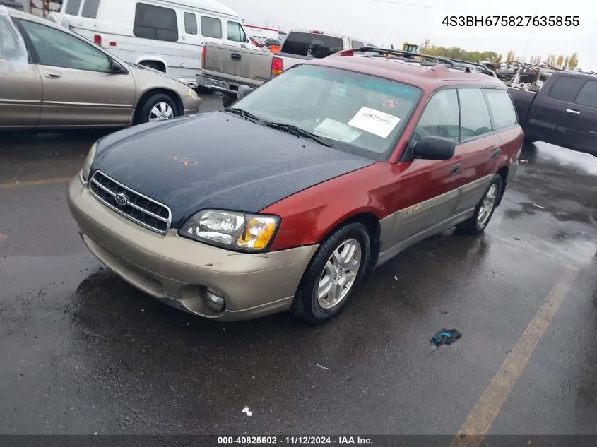 2002 Subaru Outback VIN: 4S3BH675827635855 Lot: 40825602