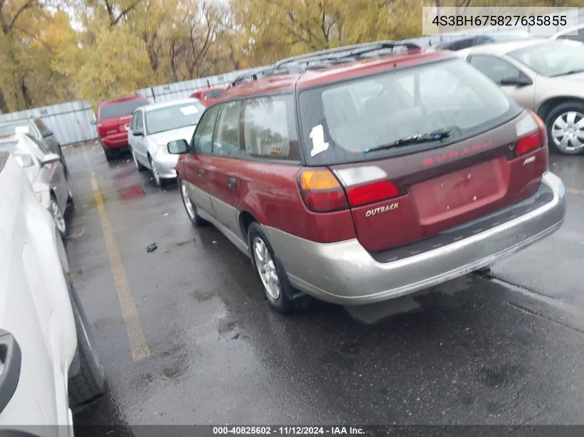 2002 Subaru Outback VIN: 4S3BH675827635855 Lot: 40825602