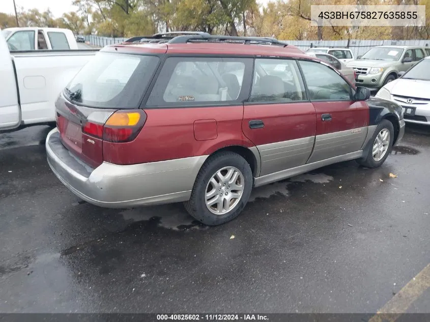 2002 Subaru Outback VIN: 4S3BH675827635855 Lot: 40825602