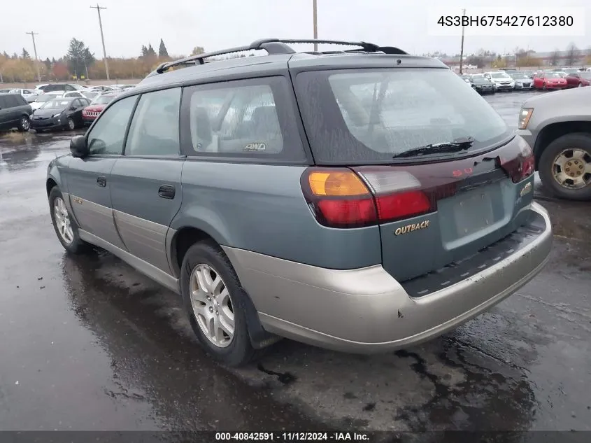 2002 Subaru Outback VIN: 4S3BH675427612380 Lot: 40842591