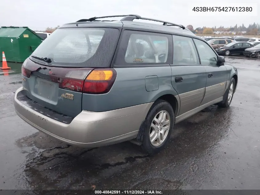 2002 Subaru Outback VIN: 4S3BH675427612380 Lot: 40842591