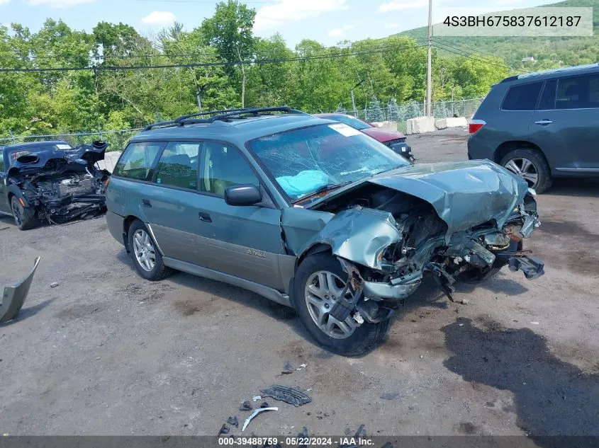 2003 Subaru Outback VIN: 4S3BH675837612187 Lot: 39488759