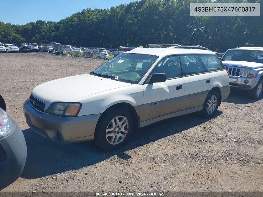 2004 Subaru Outback VIN: 4S3BH675X47600317 Lot: 40306149