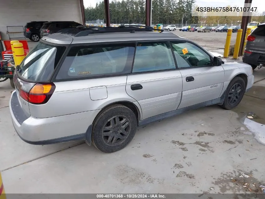 2004 Subaru Outback VIN: 4S3BH675847610747 Lot: 40701368