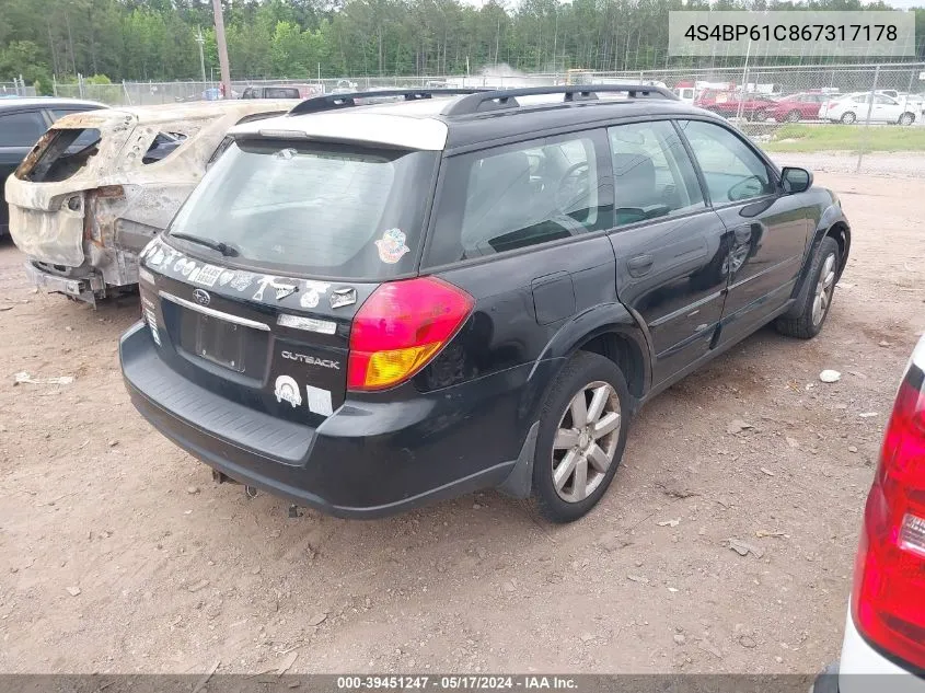 2006 Subaru Outback 2.5I VIN: 4S4BP61C867317178 Lot: 39451247