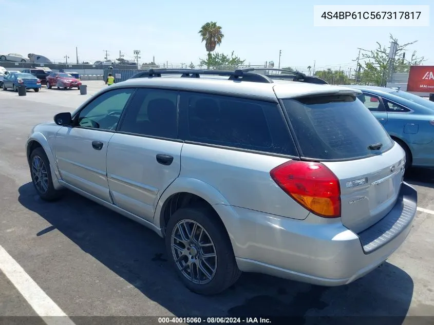 2006 Subaru Outback 2.5I VIN: 4S4BP61C567317817 Lot: 40015060