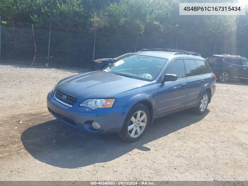 2006 Subaru Outback 2.5I VIN: 4S4BP61C167315434 Lot: 40340853