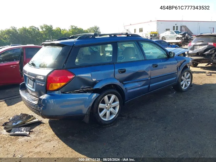 2007 Subaru Outback 2.5I/2.5I Basic/2.5I L.l. Bean Edition VIN: 4S4BP61C777343532 Lot: 39713128