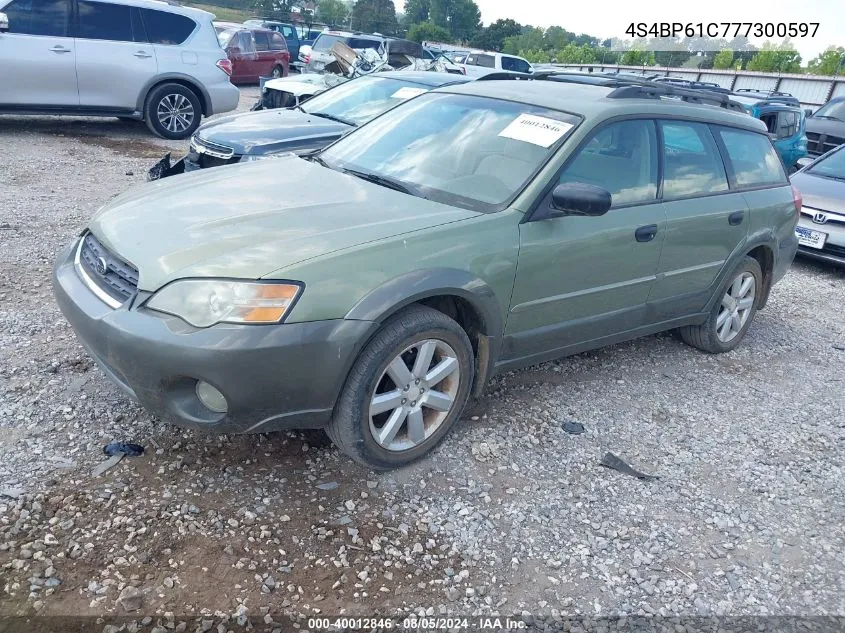 2007 Subaru Outback 2.5I VIN: 4S4BP61C777300597 Lot: 40012846